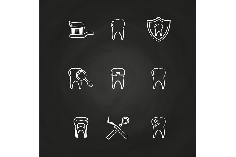 dental-icons-set-teeth-line-icons-on-chalkboard