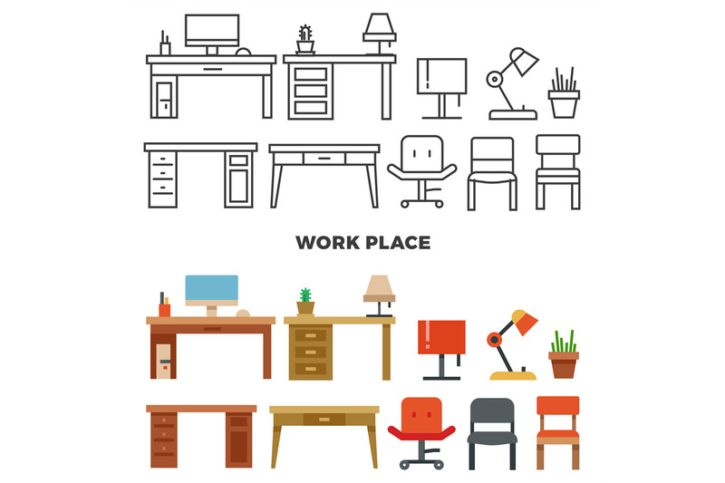 work-place-furniture-and-collection-flat-home-design-icons