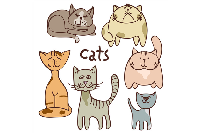 colorful-doodle-cats-isolated-on-white-background