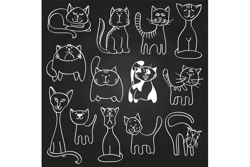 hand-drawn-doodle-cats-set-on-blackboard