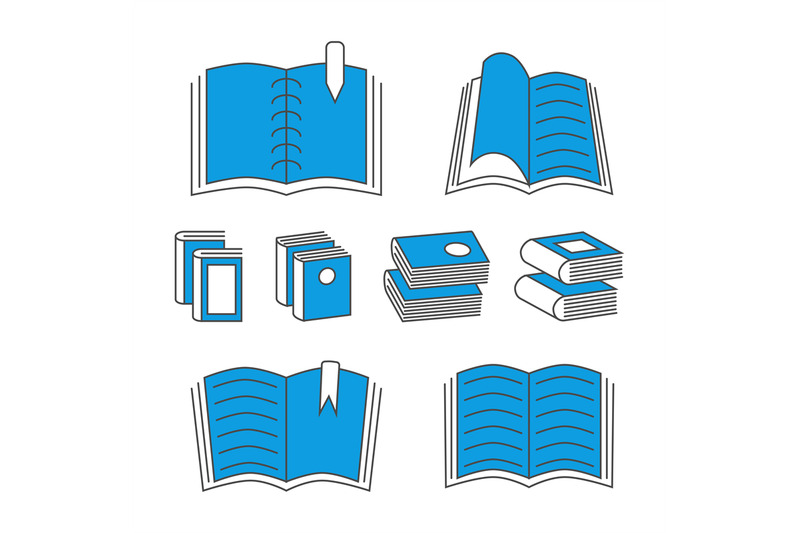 thin-line-book-icons-with-color-elements-isolated-on-white