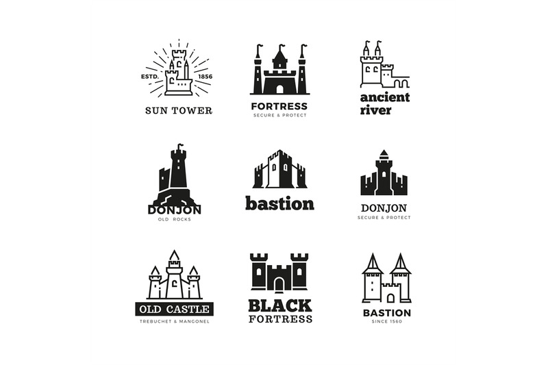 medieval-castle-and-knight-fortress-vector-ancient-royal-logo-set
