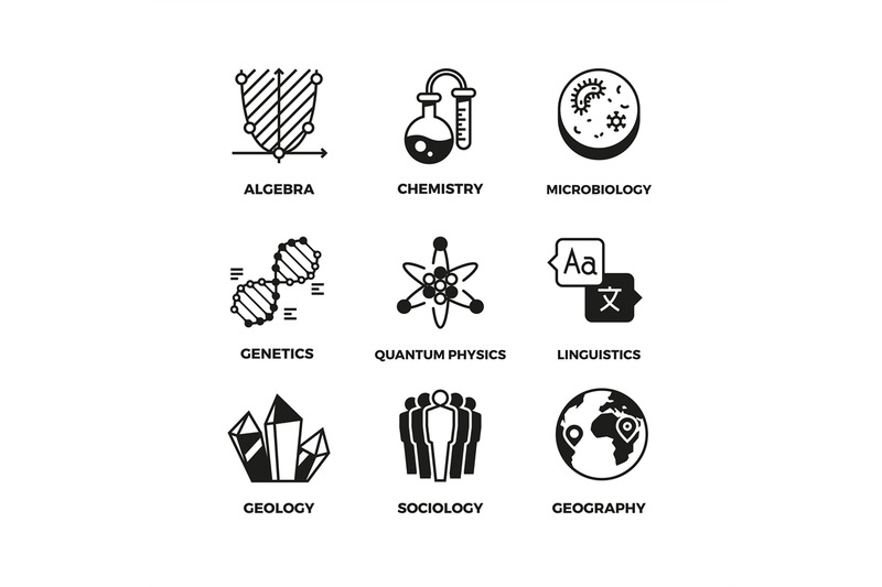 science-vector-pictograms-genetics-algebra-chemistry-biology-geog