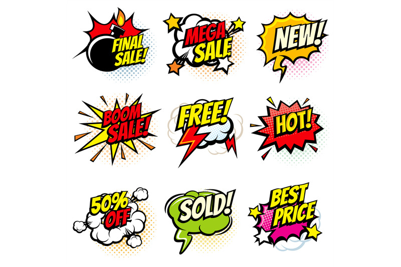 best-offer-and-sale-promotional-vector-collection-of-pop-art-cartoon-s