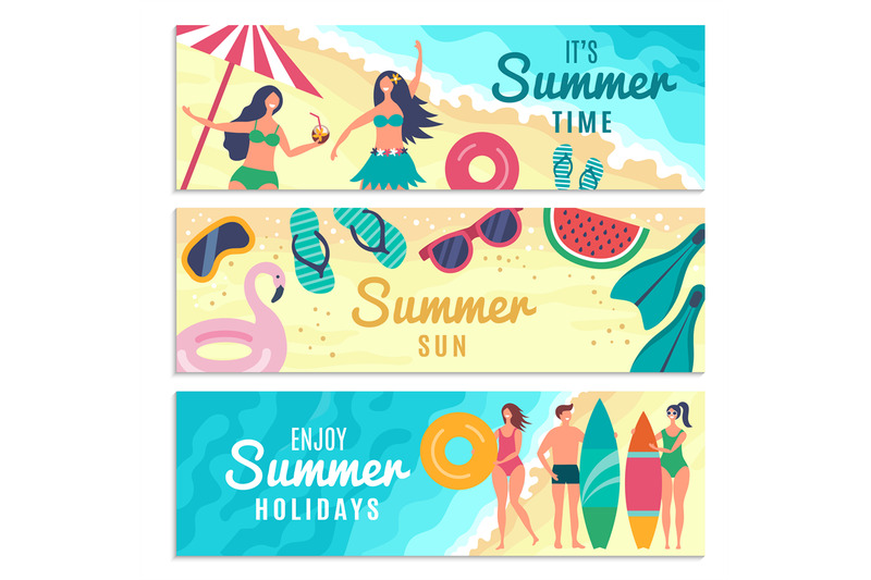 banners-set-with-various-summer-illustrations-male-and-female-charact