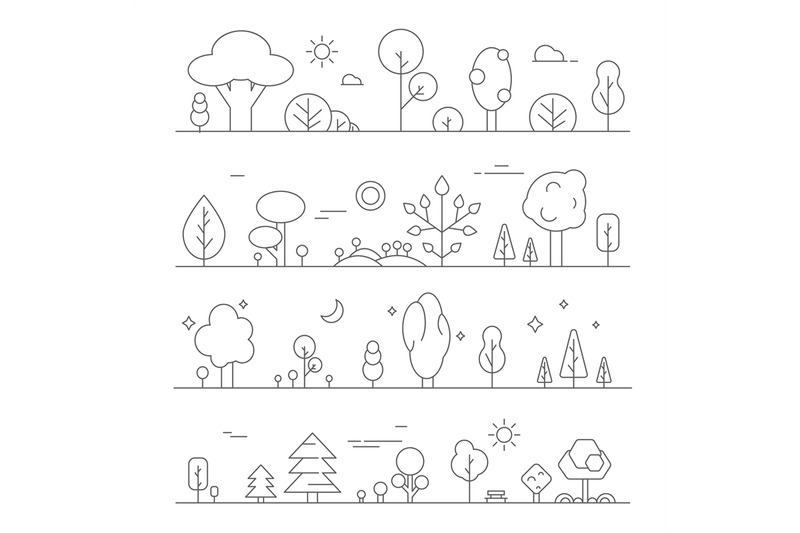 landscapes-with-plants-vector-mono-line-pictures-of-hills-and-trees