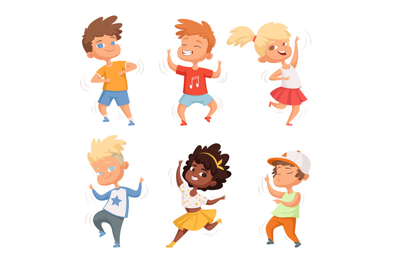 dancing-childrens-male-and-female-set-vector-characters