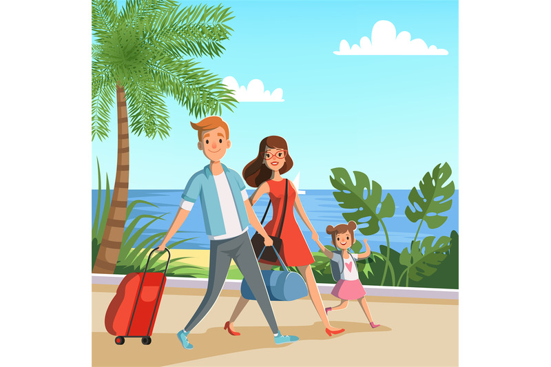 background-illustration-with-happy-family-walking-on-the-beach-travel