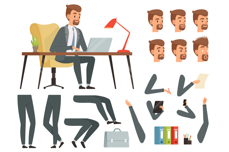 businessman-workspace-vector-mascot-creation-kit-various-key-frames