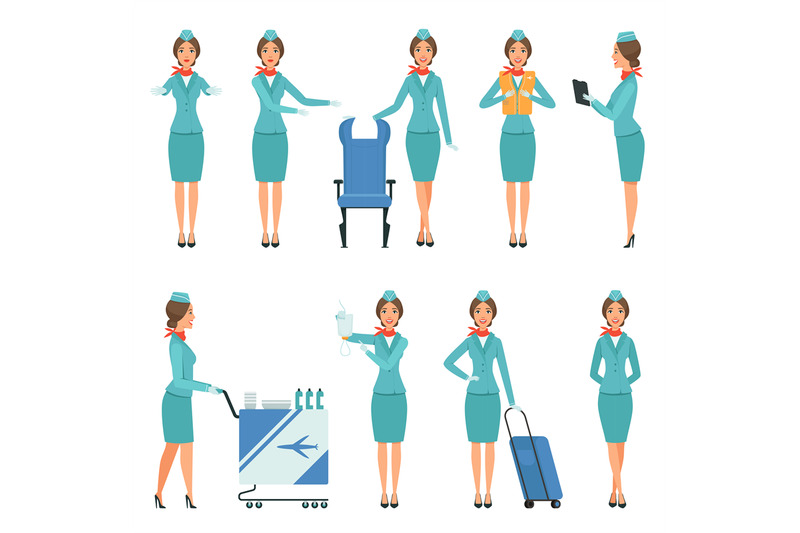 stewardess-characters-various-mascots-in-action-poses-airport-and-fl