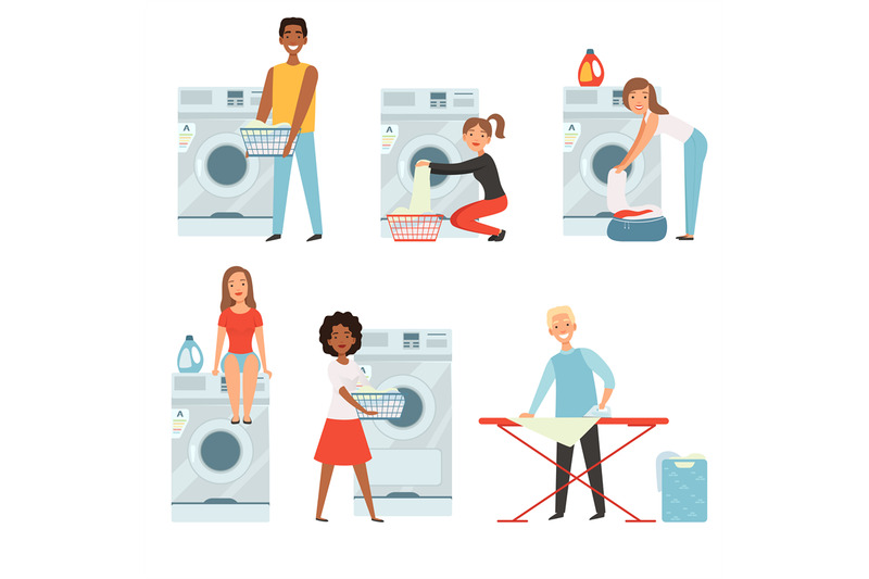 female-characters-in-laundry-vector-pictures-set-isolate