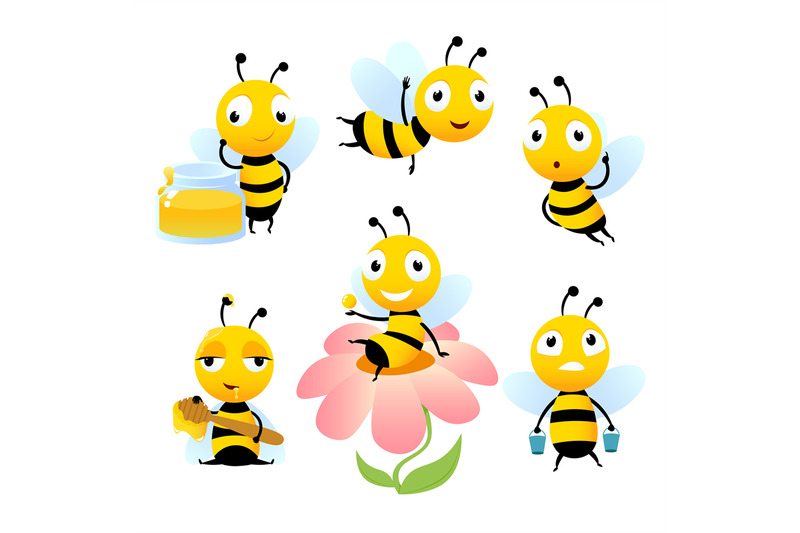 cartoon-bees-funny-illustrations-of-characters-isolate