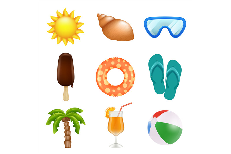 summer-realistic-icons-travel-and-summer-holidays-symbols