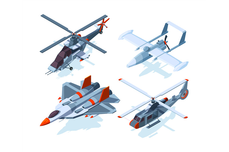 aircraft-isometric-warplanes-and-helicopter-isolate-on-white-backgrou