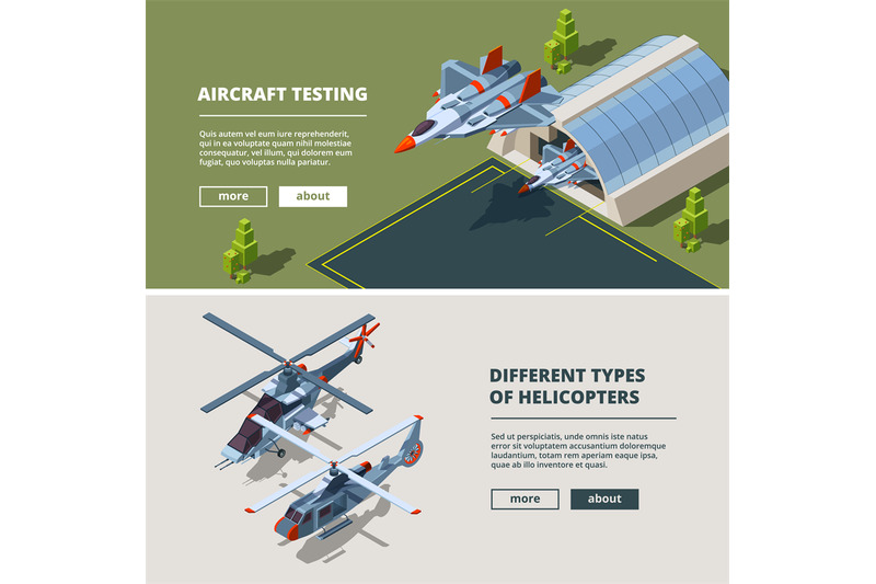 banners-with-airplanes-pictures-military-isometric-aircrafts