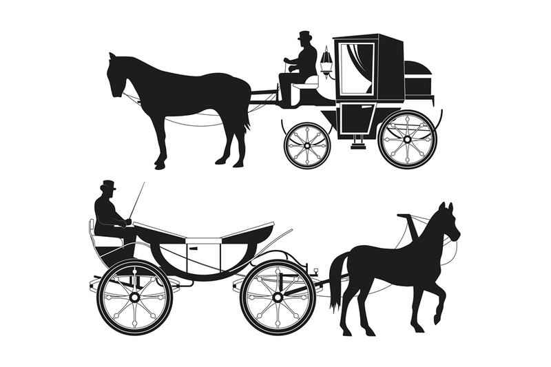 vintage-carriages-with-horses-vector-pictures-of-retro-fairytale-tran