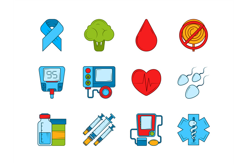 diabetic-medical-symbols-insulin-syringe-and-other-medical-icons-set