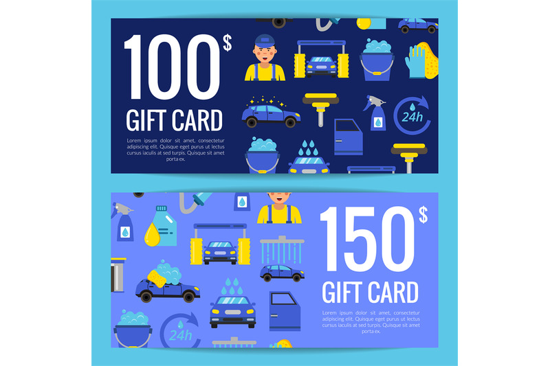 vector-discount-or-gift-card-voucher-templates-with-car-wash-flat-icon