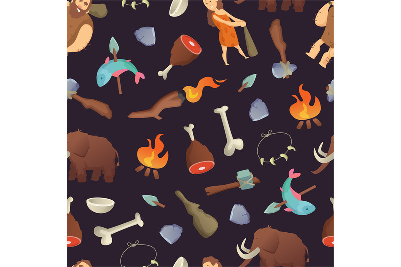 vector-cartoon-cavemen-pattern-illustration