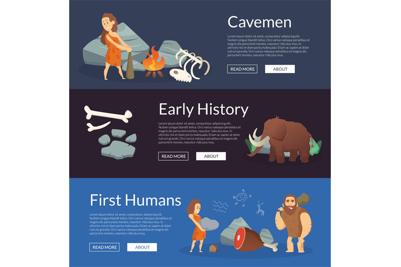 vector-stone-age-cartoon-cavemen-banners-illustration