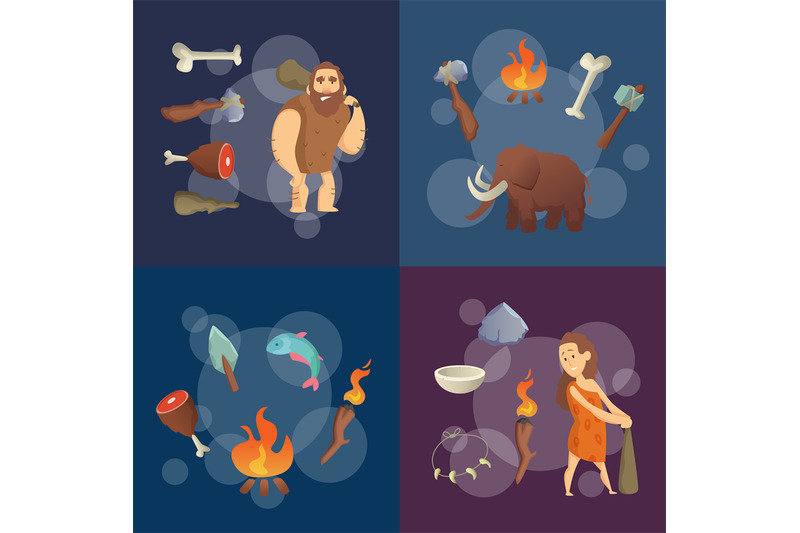 stone-age-elements-vector-cartoon-cavemen-illustration