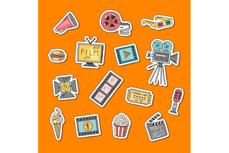 vector-cinema-doodle-icons-stickers-set-illustration