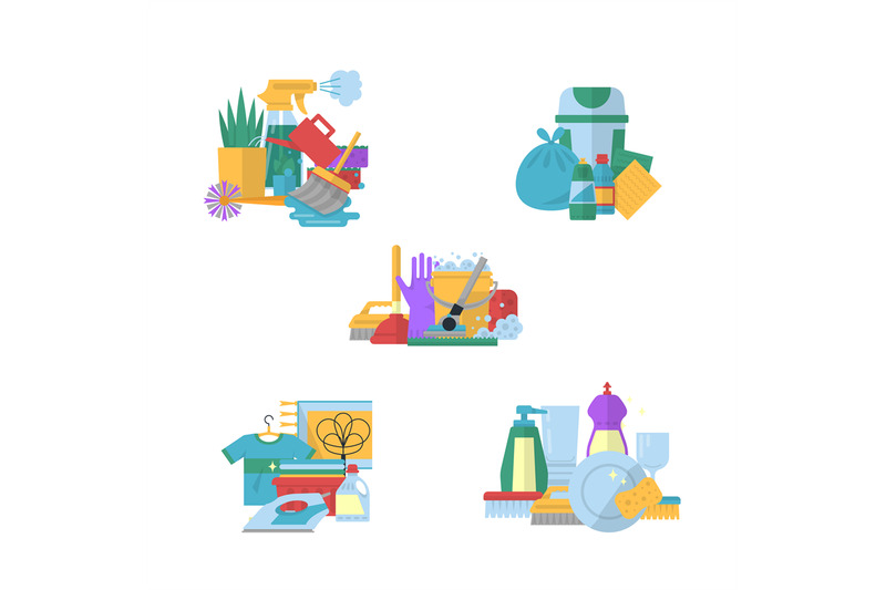vector-cleaning-flat-icons-piles-set-illustration