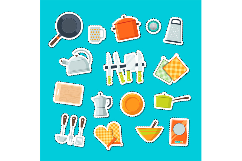 vector-utensils-flat-icons-stickers-set-illustration