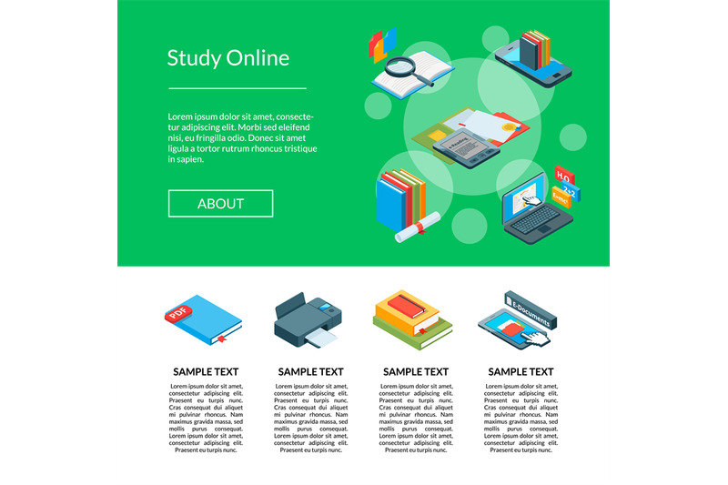 vector-isometric-online-education-icons-landing-page-template-illustra