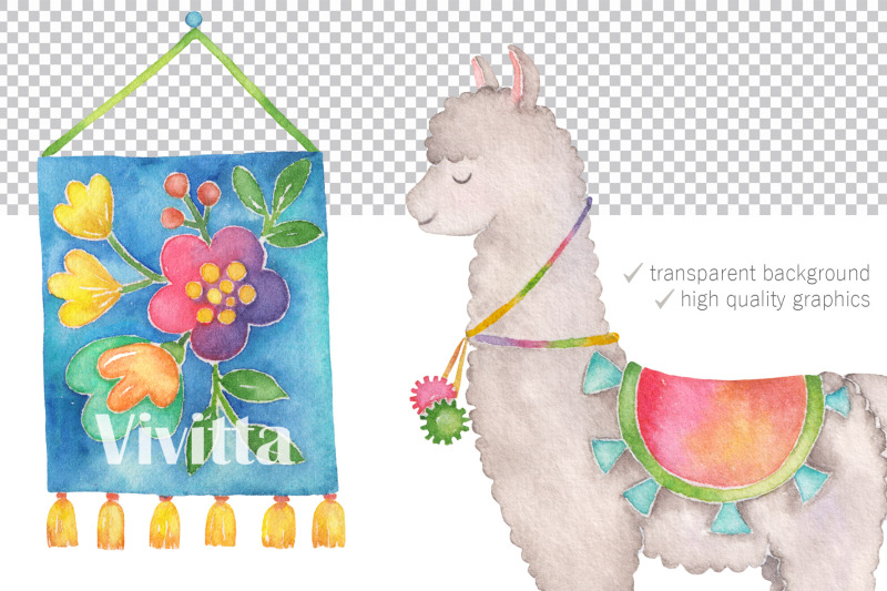 hello-llama-watercolor-clipart-set
