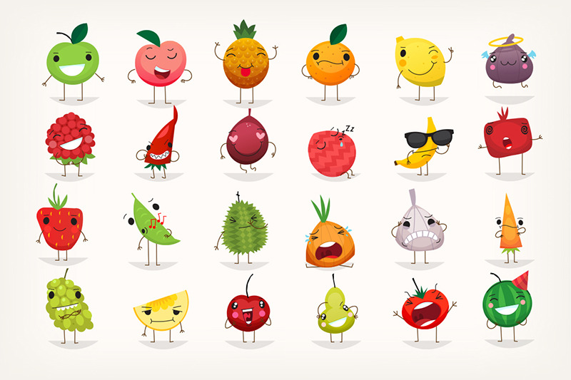 fruit-and-vegetables-emoticons-icons-vector-emoji