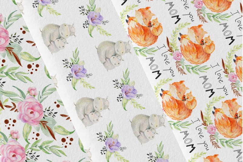 mom-and-baby-watercolor-seamless-patterns