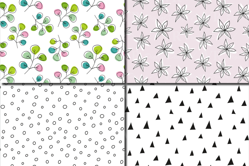 spring-floral-hand-drawn-seamless-digital-paper-pink-green-patterns