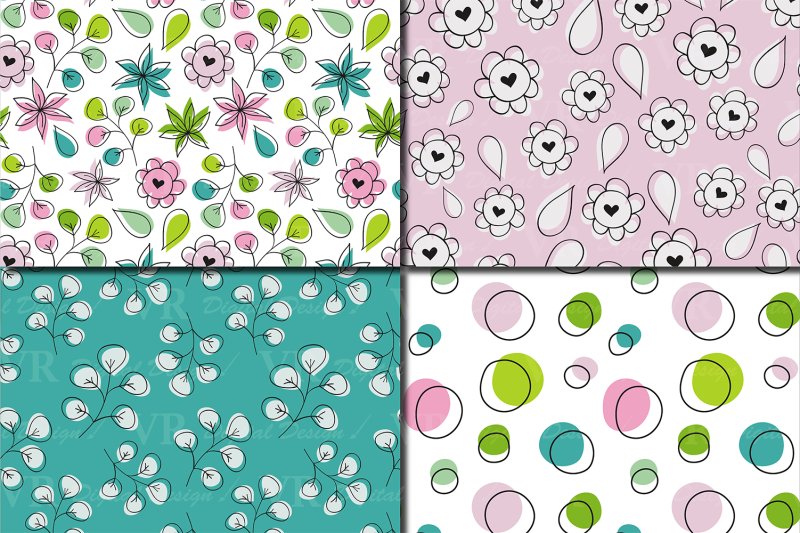 spring-floral-hand-drawn-seamless-digital-paper-pink-green-patterns