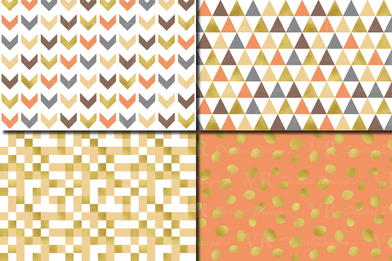 brown-orange-and-gold-foil-seamless-geometric-patterns-digital-paper