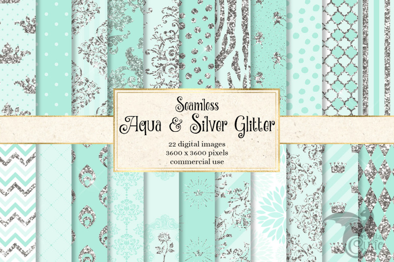 aqua-and-silver-glitter-digital-paper