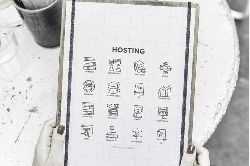 hosting-16-thin-line-icons-set