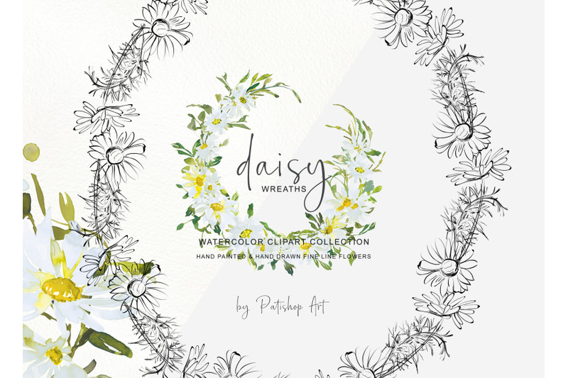 watercolor-daisy-wreath-clip-art-hand-painted-daisy-wreath