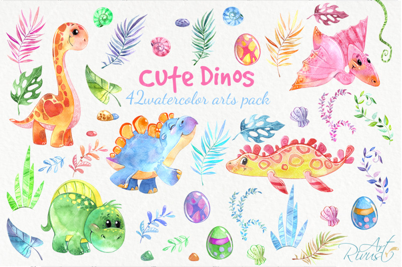 dinosaurs-cute-dino-baby-watercolor-clipart-pack