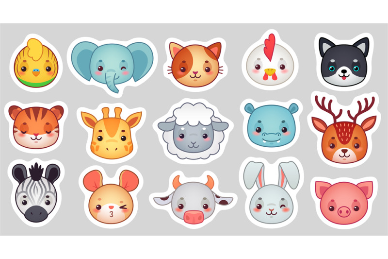 cute-animal-stickers-smiling-adorable-animals-faces-kawaii-sheep-and