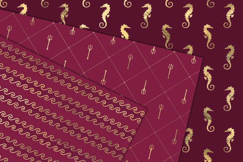 burgundy-and-gold-mermaid-digital-paper