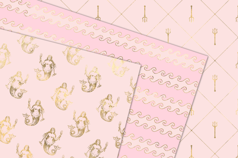 pink-and-gold-mermaid-digital-paper