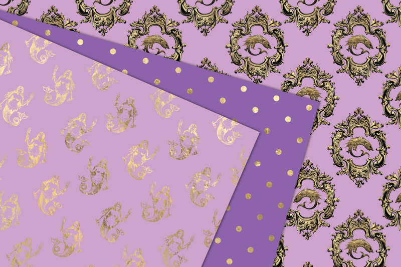 purple-and-gold-mermaid-digital-paper