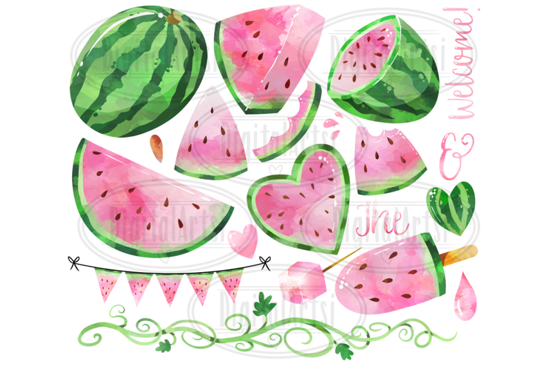 Watercolor Pink Watermelon Clipart By Digitalartsi Thehungryjpeg Com