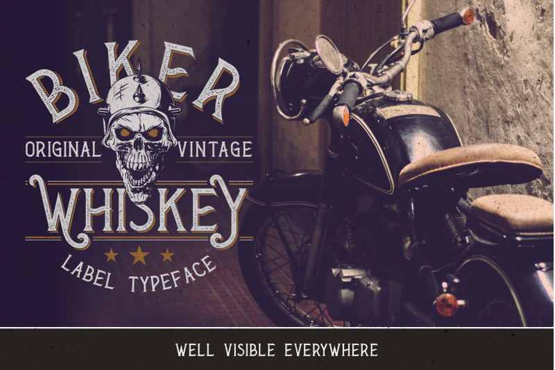 Biker Whiskey Layered Font Bonus By Vozzy Vintage Fonts And Graphics Thehungryjpeg Com