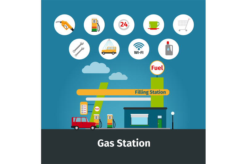 gas-station-with-flat-icons