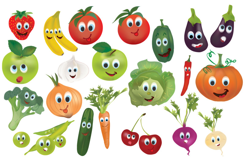 cartoon fruits and vegetables
