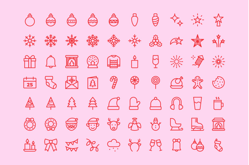 merry-christmas-line-icons-vector