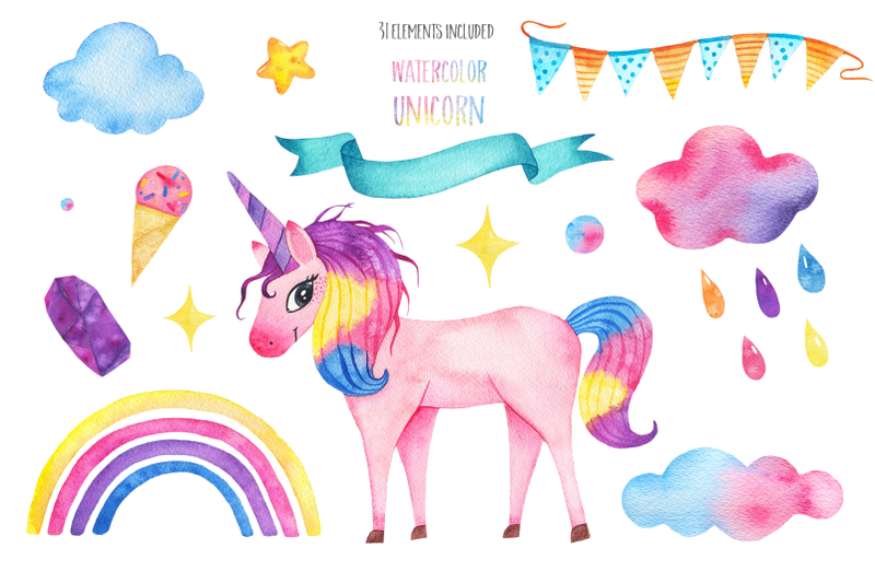 cute-watercolor-unicorns-collection