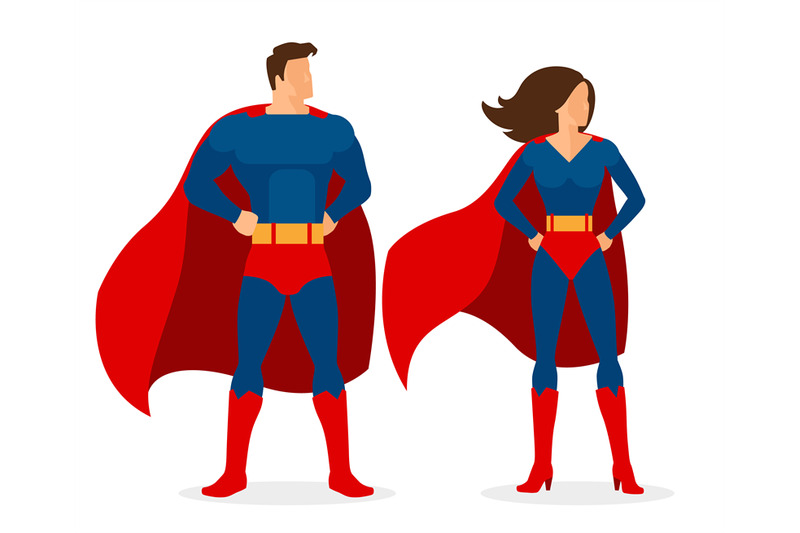 superhero-couple-of-flat-superman-and-superwoman